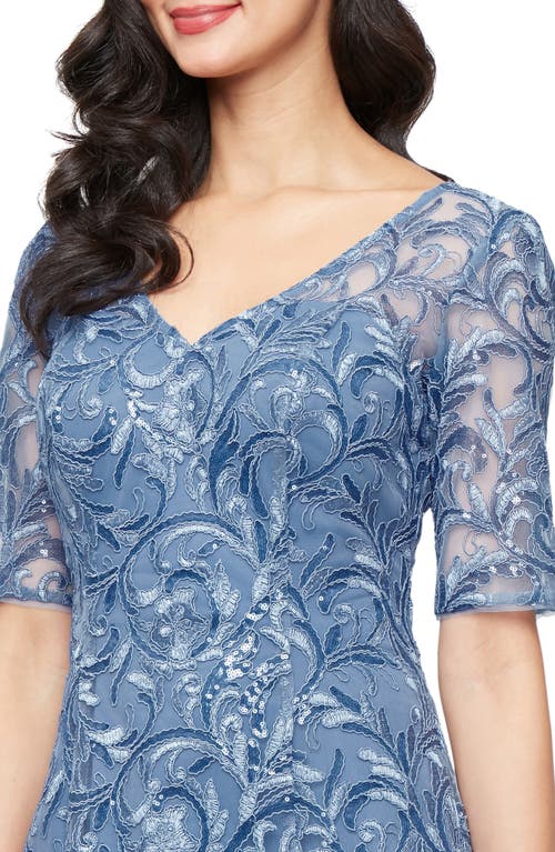 Alex Evenings Embroidered Tulle Cocktail Dress In Blue