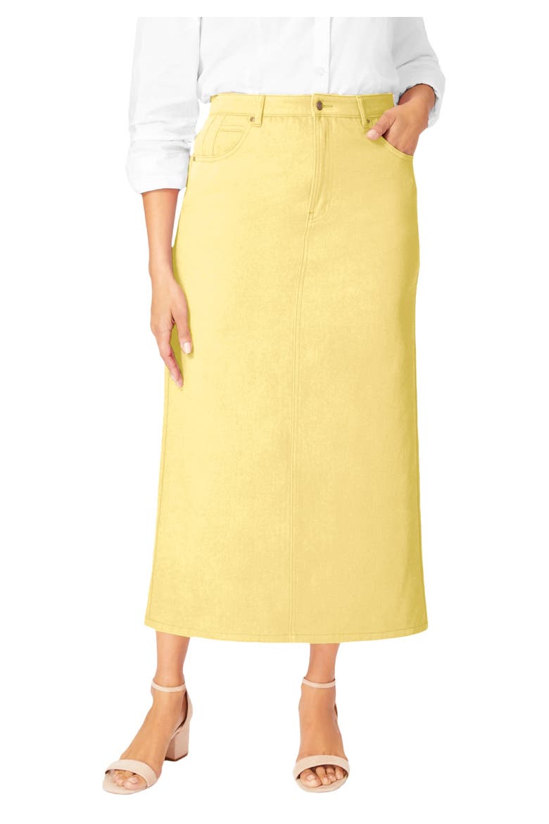 Classic Cotton Denim Midi Skirt, Main, color, BUTTER