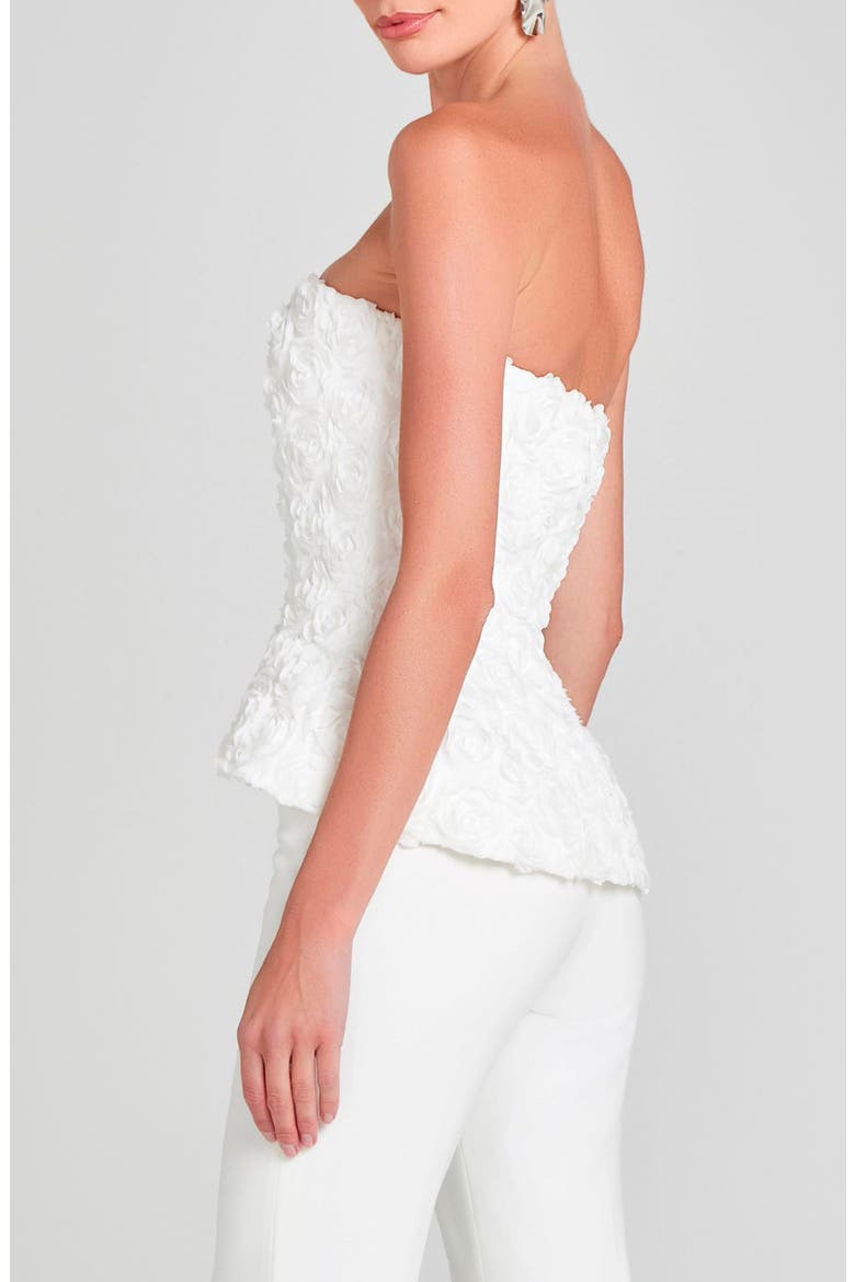 Phoebe Rosette Strapless Peplum Top, Alternate, color, WHITE