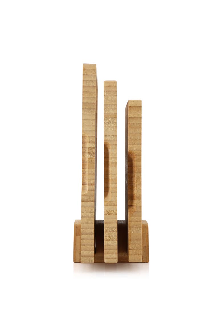 3 Piece Natural Wood Cutting Board Set with Base, Alternate, color, Bamboo