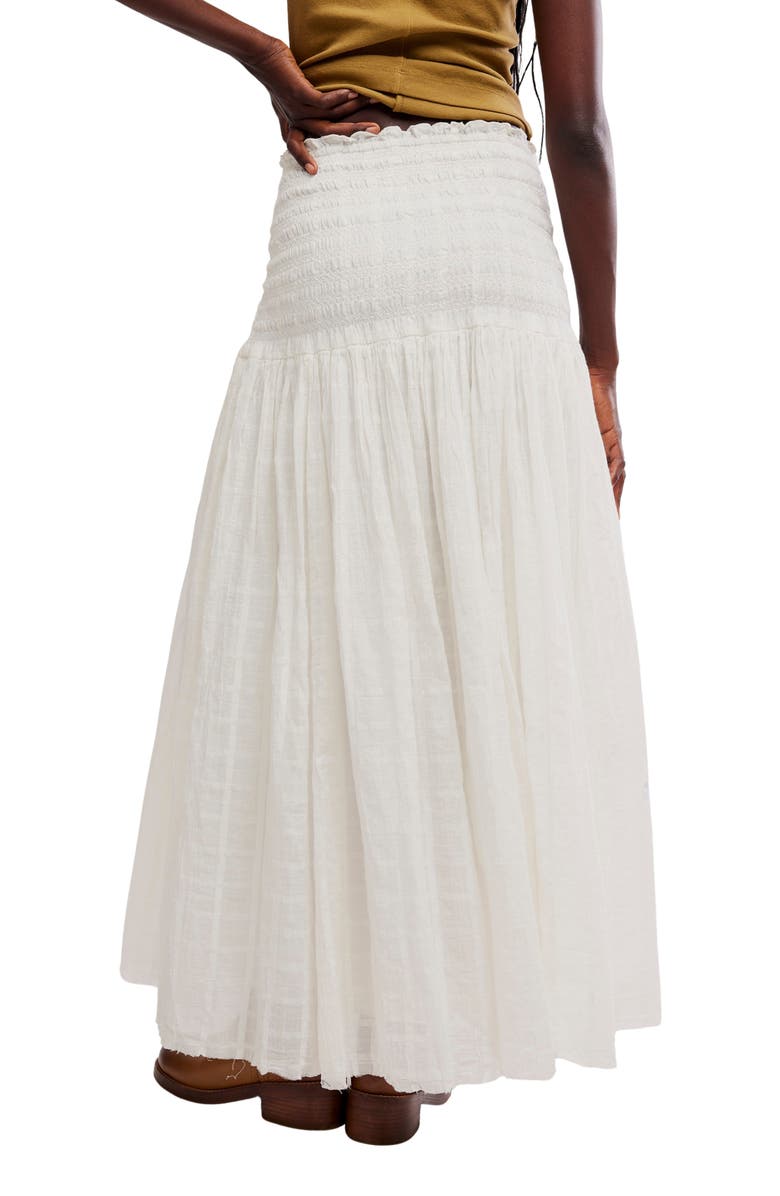 Free People Raven Smocked Maxi Skirt, Alternate, color, Ivory