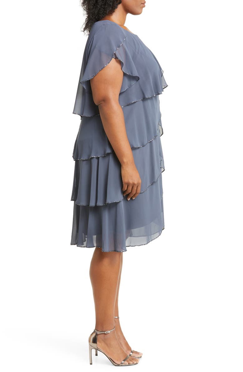 SL FASHIONS Bugle Beaded Tiered Cocktail Dress, Alternate, color, 