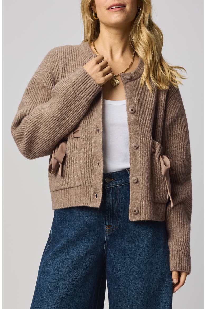 Stassi Satin Tie Cardigan, Main, color, MACCHIATO BROWN HEATHER