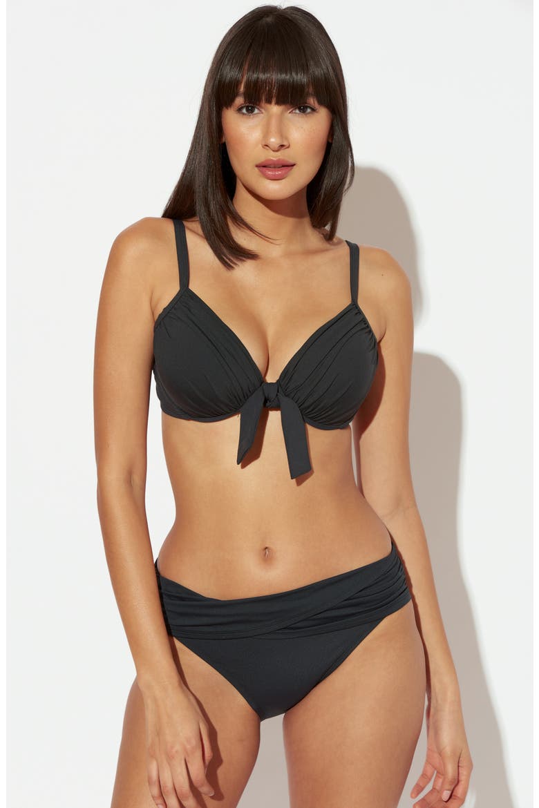 Goddess Tie Front Underwire Bikini Top, Alternate, color, BLACK