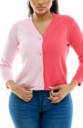 Nina Leonard Colorblock V-Neck Cardigan