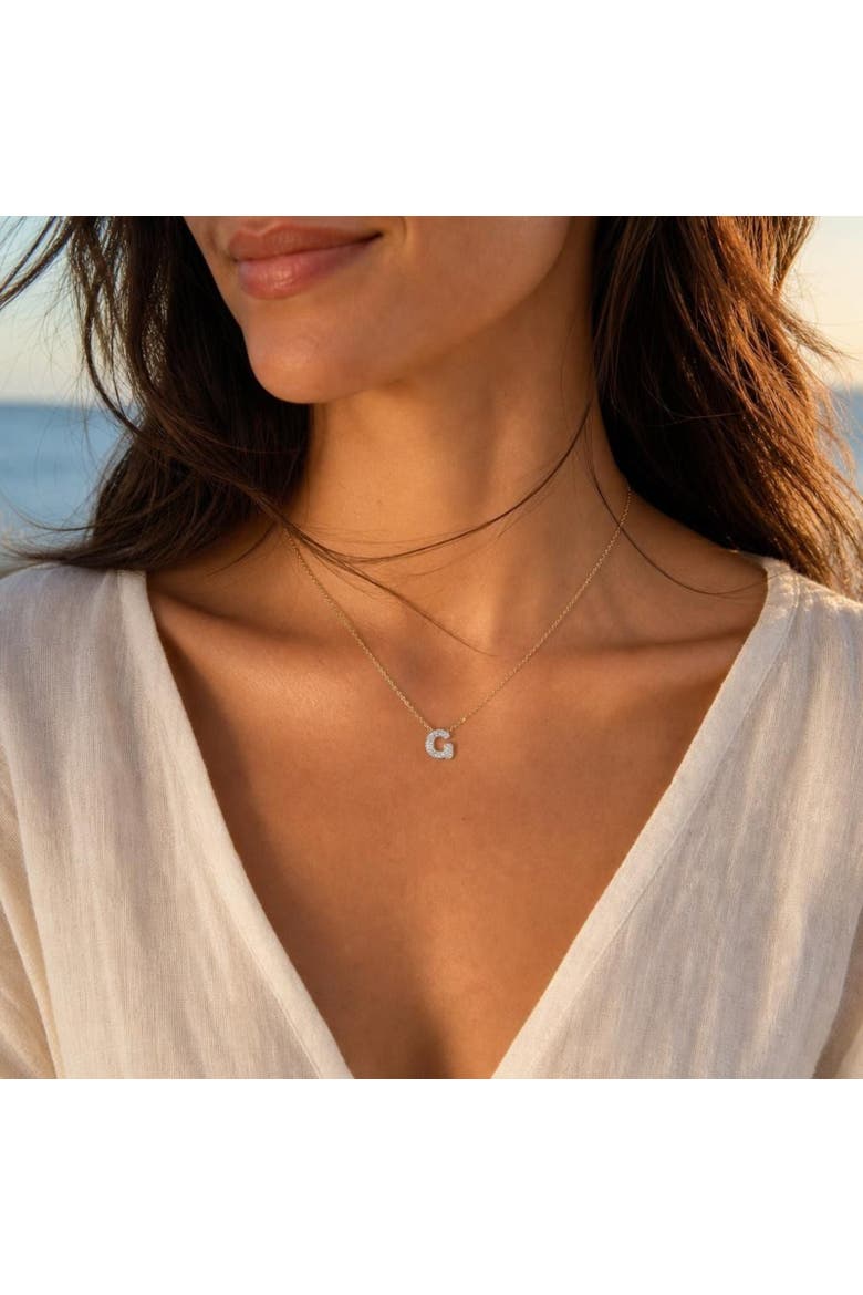 Small Bubble Initial Letter 14K Yellow Gold Diamond Pendant Necklace, Alternate, color, Gold G