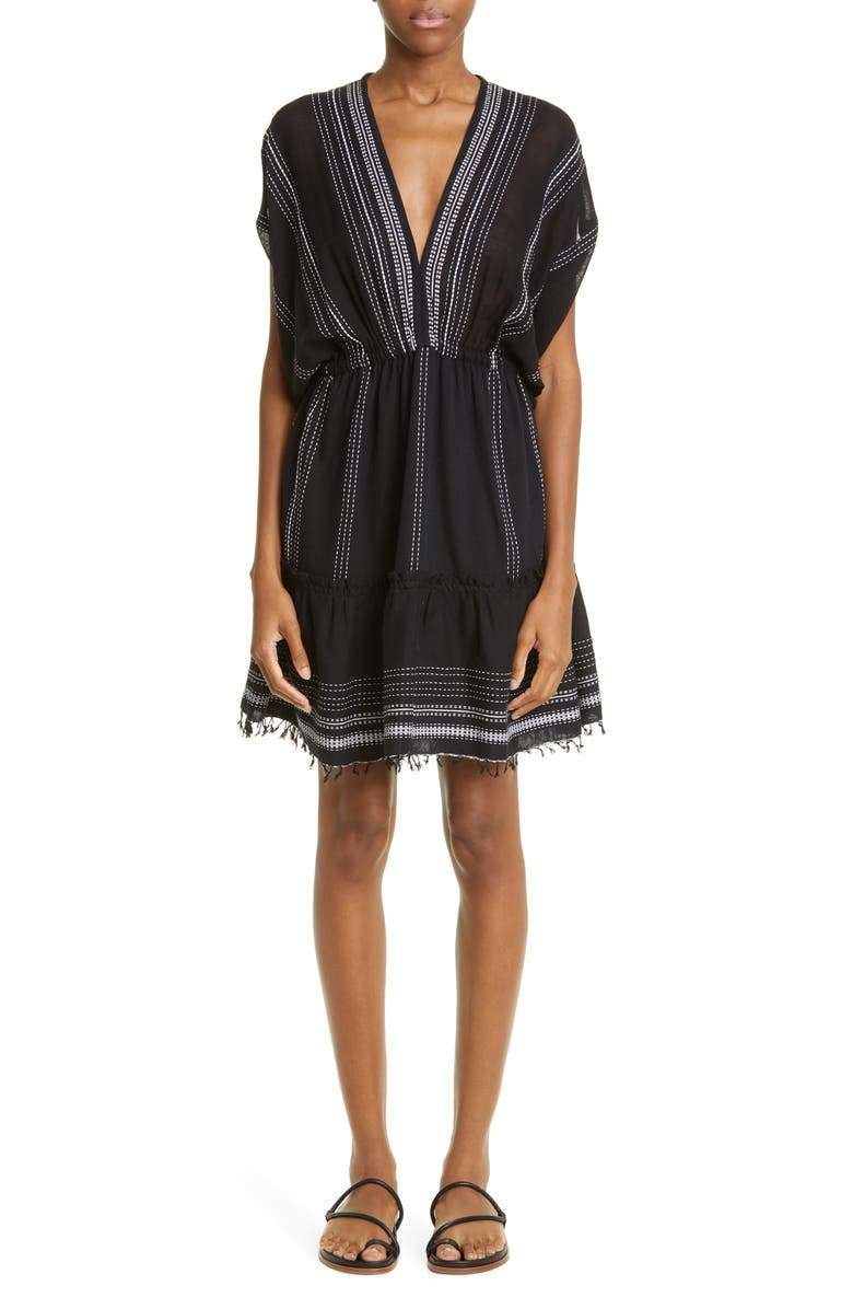 lemlem Leliti Cotton Blend Cover-Up Dress, Main, color, Black