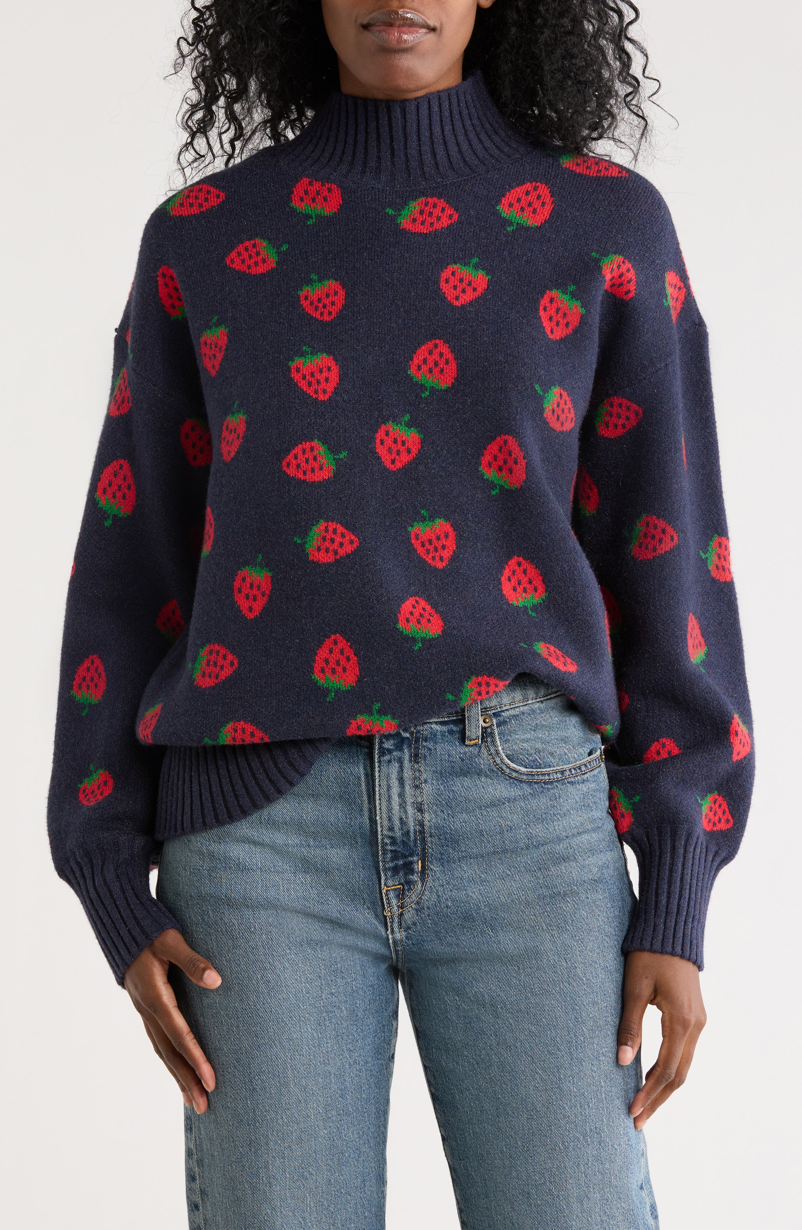 Bobeau Strawberry Mock Neck Sweater