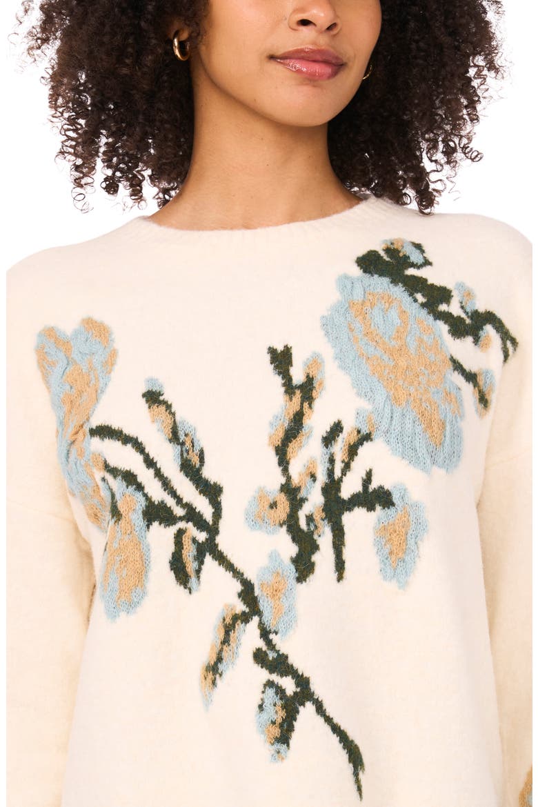 Flower Crewneck Sweater, Alternate, color, VANILLA ICE/ COOL MINT