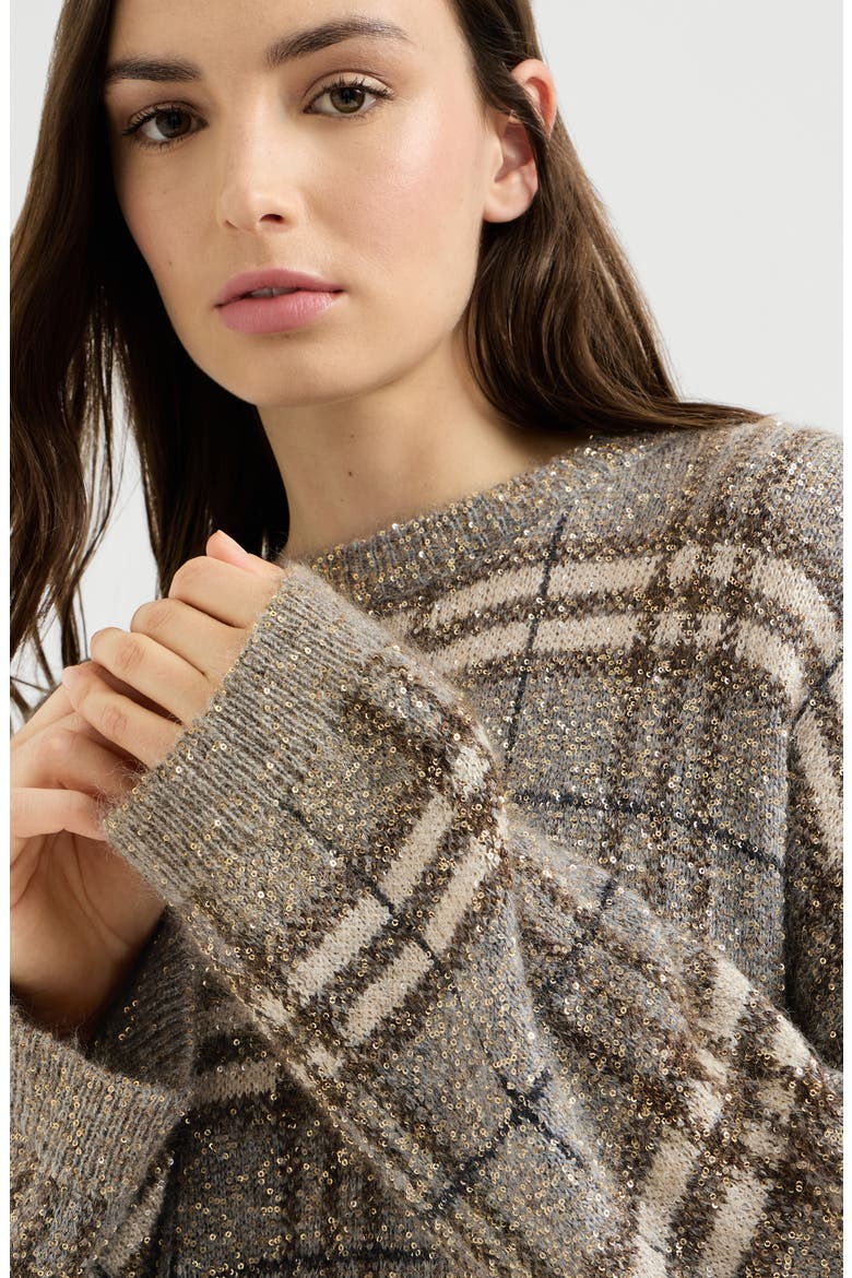 Dazzling mohair prince of wales sweater, Alternate, color, Light Brown