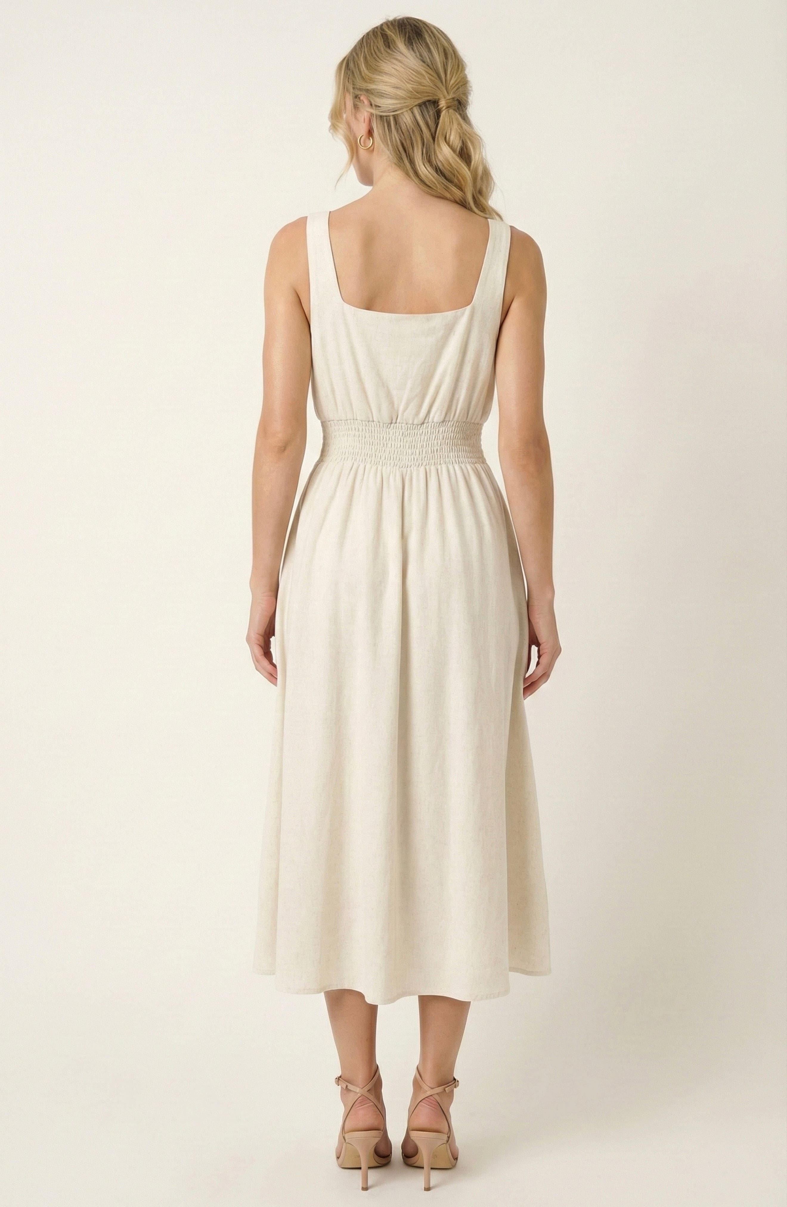 Sleeveless Smocked Front Zip Midi Dress - image 2