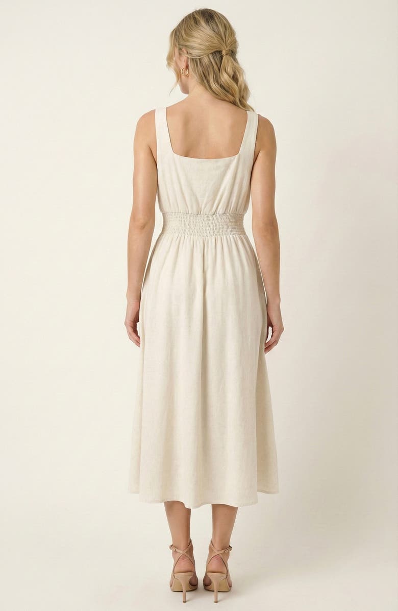 Modenaire Sleeveless Smocked Front Zip Midi Dress, Alternate, color, Cream