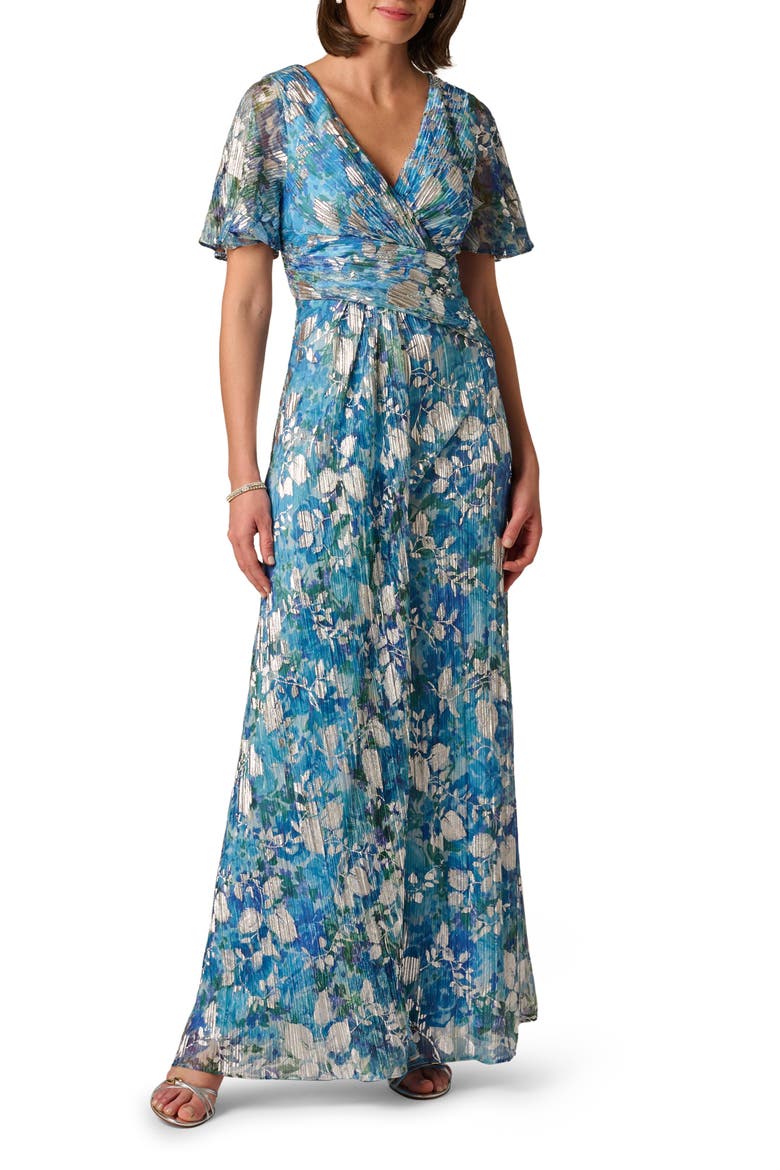 Foil Crinkle Gown, Main, color, BLUE MULTI