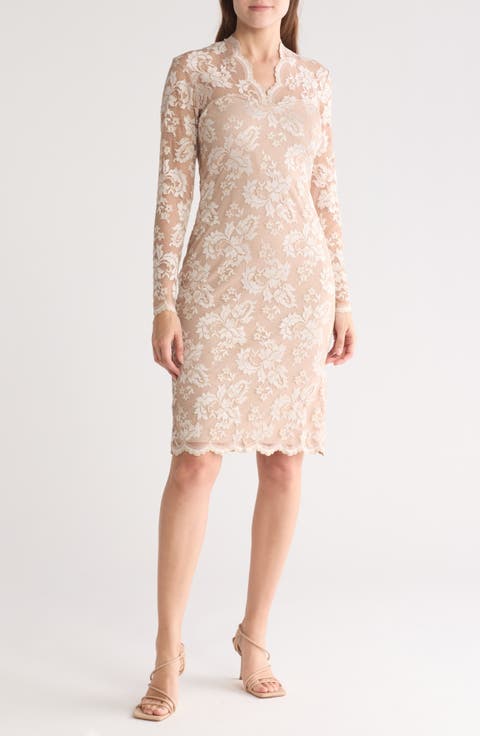 Scallop Lace Long Sleeve Sheath Dress