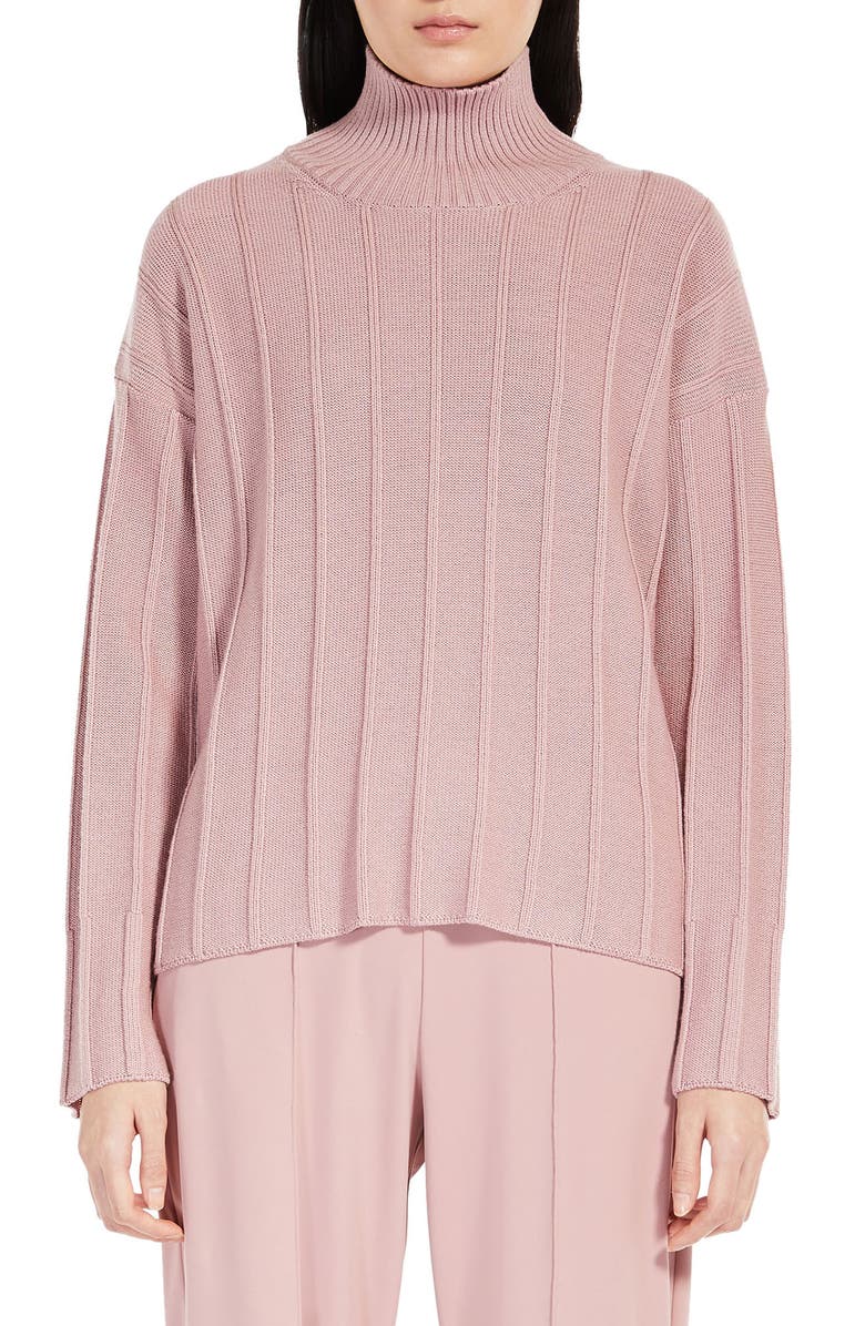 Max Mara Leisure Beira High-Low Virgin Wool Rib Sweater, Main, color, Pink