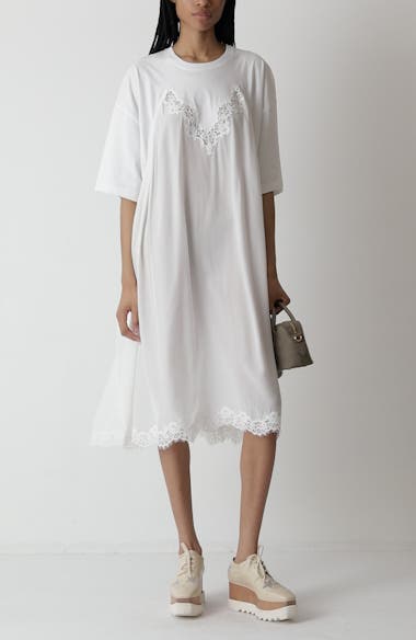 Stella McCartney Lace Trim Mixed Media T-Shirt Dress | Nordstromrack