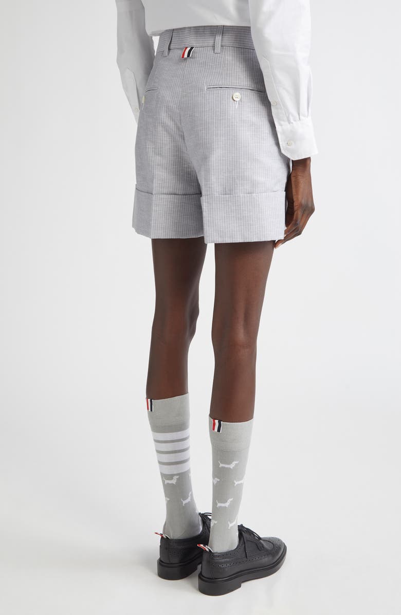 Thom Browne Pinstripe Linen & Cotton Sack Shorts, Alternate, color, Light Grey
