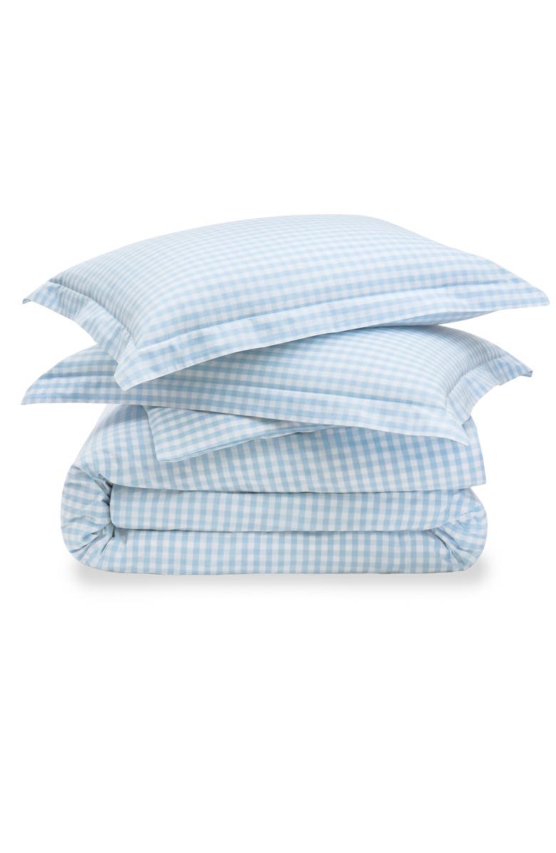 Petite Plume Light Blue Gingham Duvet Cover & Shams Set, Main, color, Blue