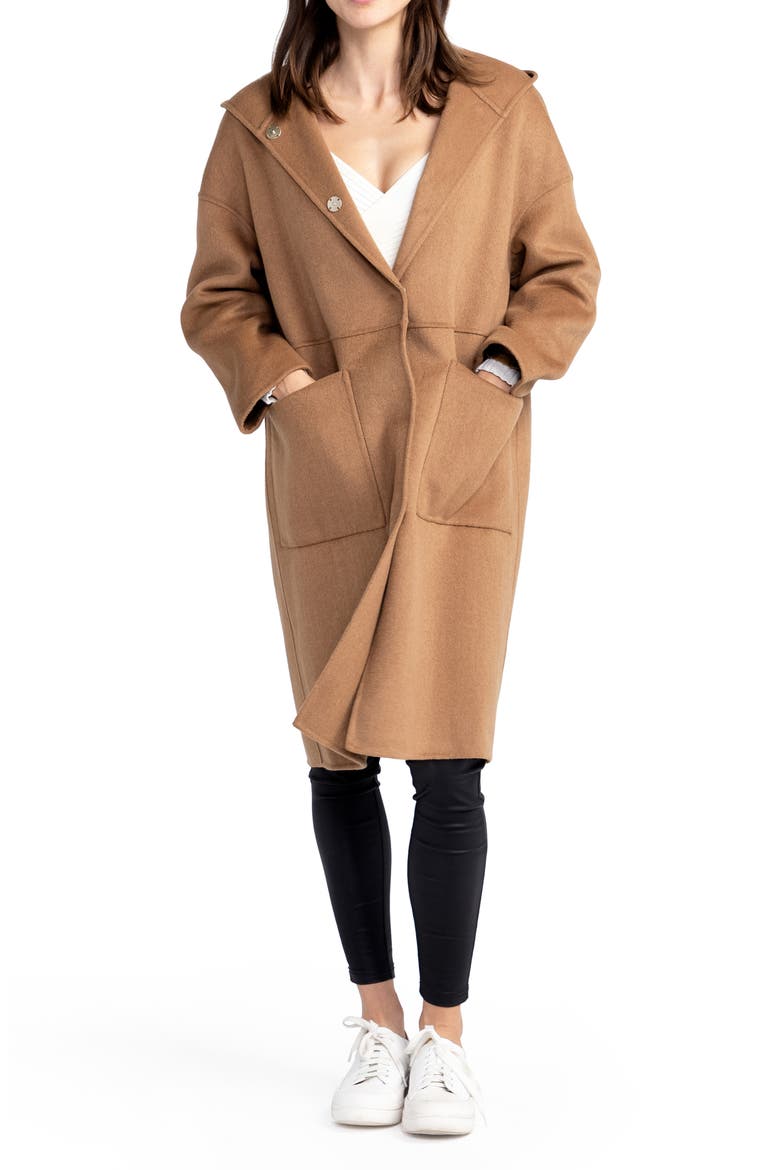 Sunday Morning Hooded Wool Blend Coat, Alternate, color, CAMEL