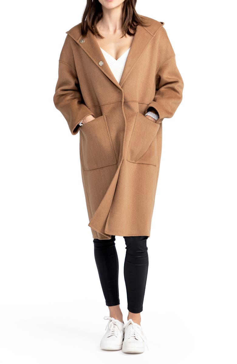 Belle & Bloom Sunday Morning Hooded Wool Blend Coat, Alternate, color, Camel