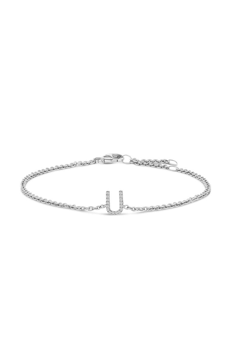 Haus of Brilliance 10K Gold Diamond Accent "A-Z" Initial Charm and Link Bracelet, Main, color, White | U