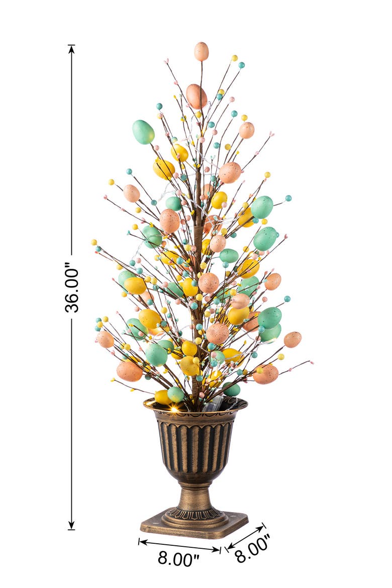 3FT Easter Egg & Flower/ Berry Urn Porch Tree with 20 Warm White Lights & Timer, Alternate, color, Blue