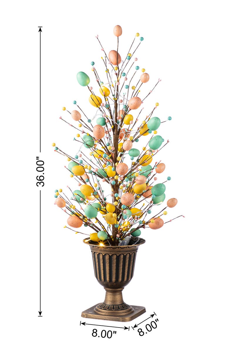 Glitzhome 3FT Easter Egg & Flower/ Berry Urn Porch Tree with 20 Warm White Lights & Timer, Alternate, color, Blue