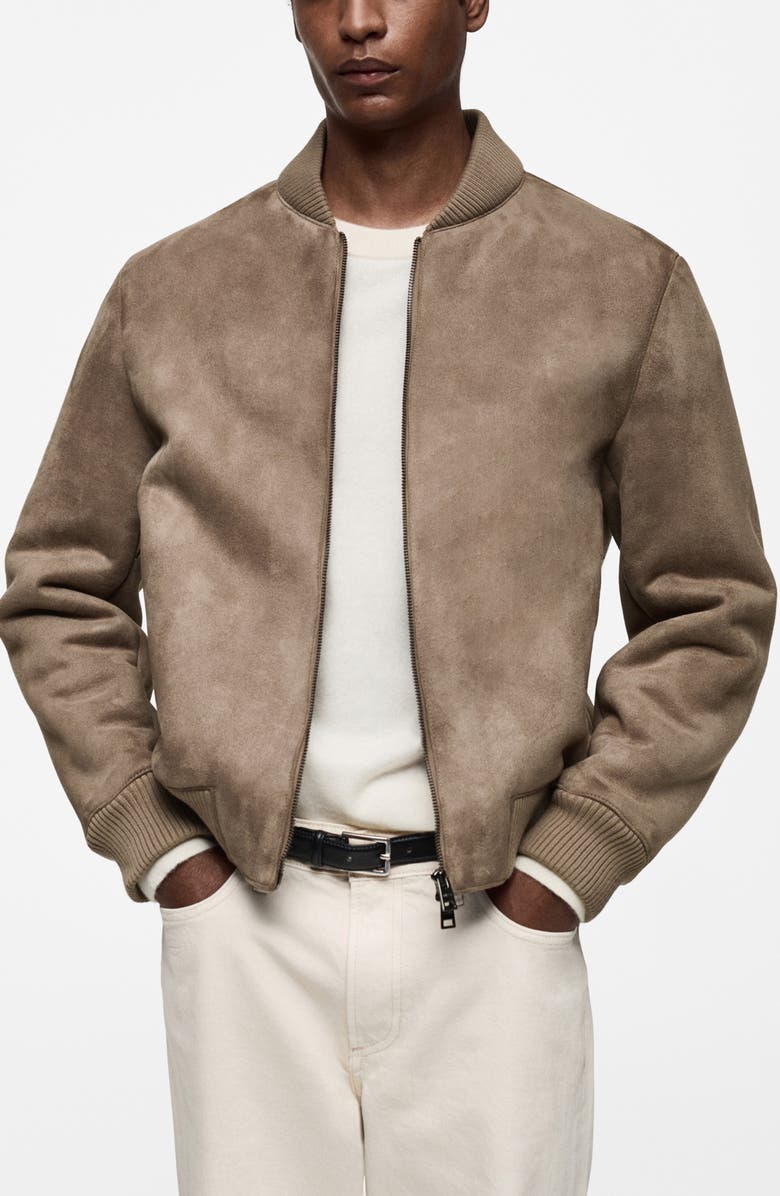 MANGO Faux Suede Bomber Jacket, Main, color, 