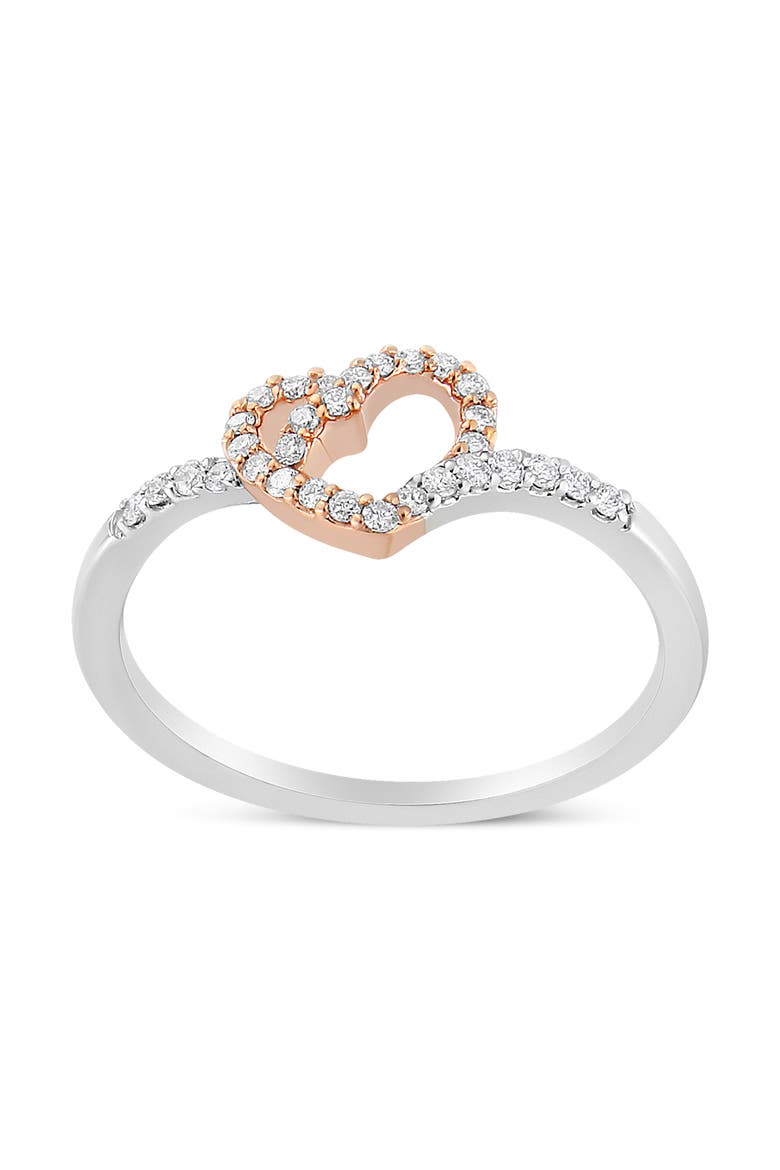 14K Rose Gold Plated Silver 1/5 Cttw Diamond Open Heart Promise Ring, Main, color, Pink