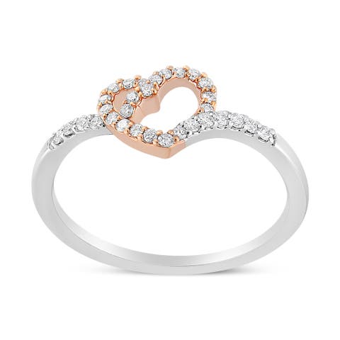 14K Rose Gold Plated Silver 1/5 Cttw Diamond Open Heart Promise Ring