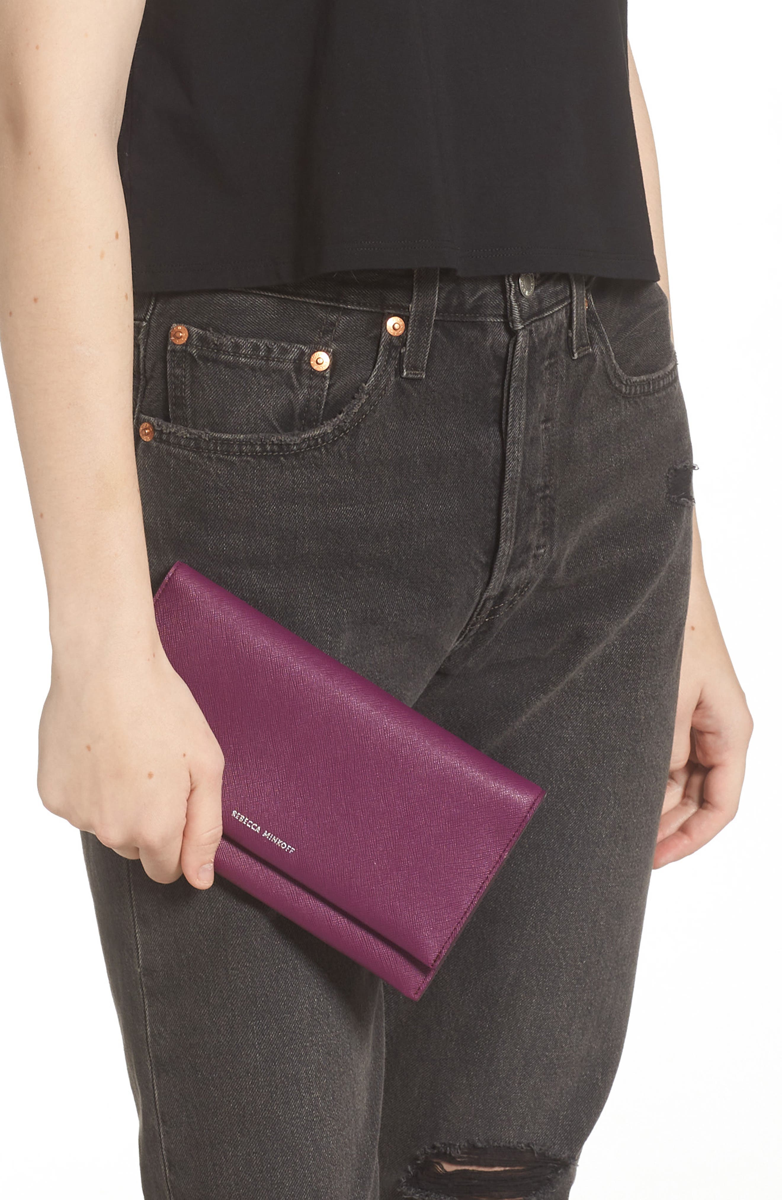 Leather Wallet Clutch, Alternate, color, VIOLA