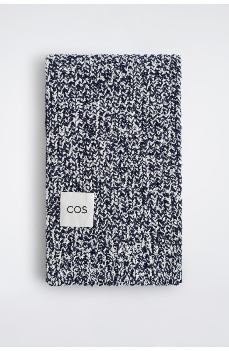 COS Reversible Flecked Wool-Blend Scarf, Main, color, Navy / White