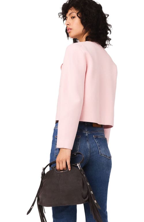 Maje Topstitched Cropped Cardigan In Pink