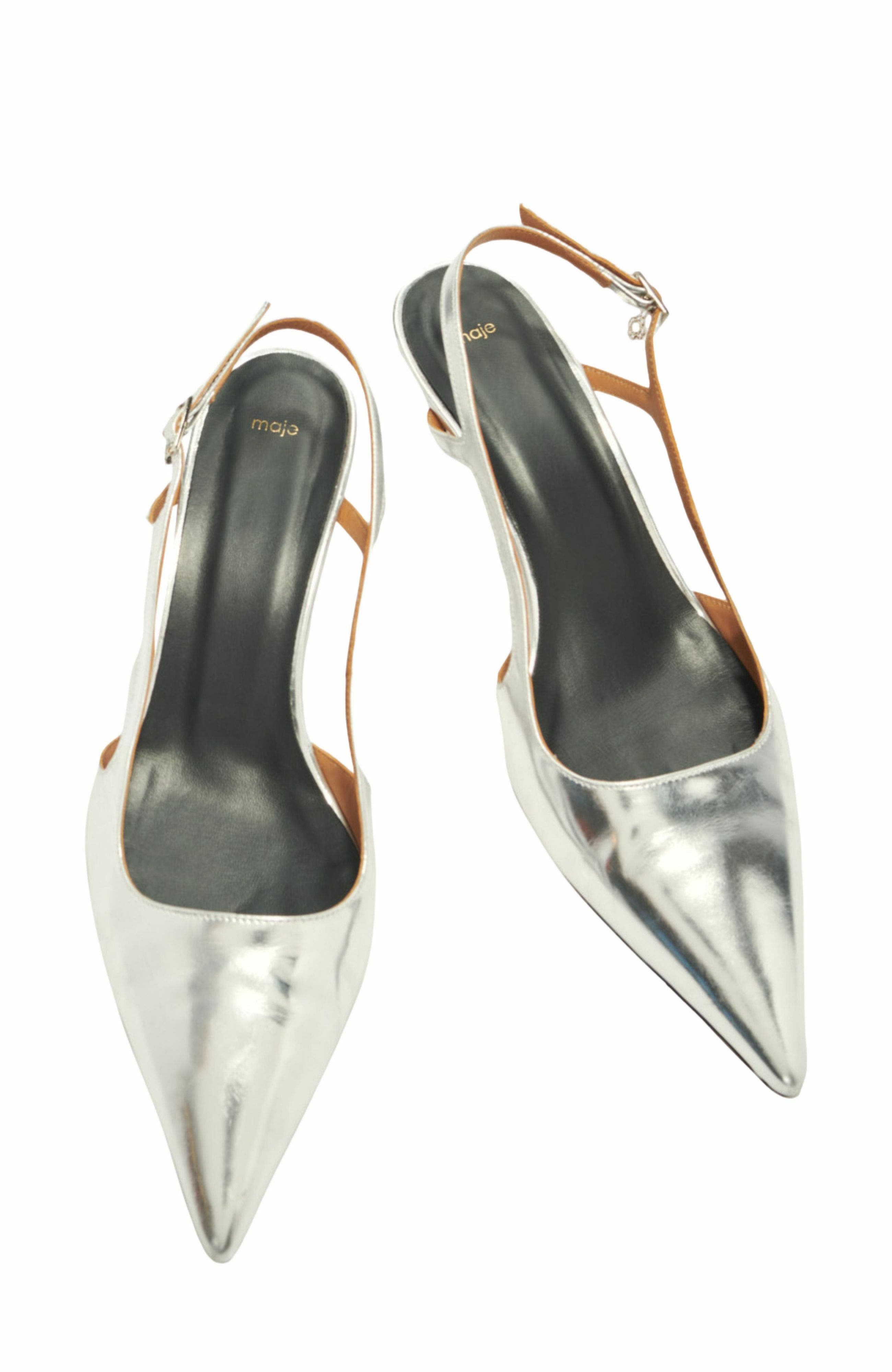 maje Silver leather strappy heels, Alternate, color, Silver