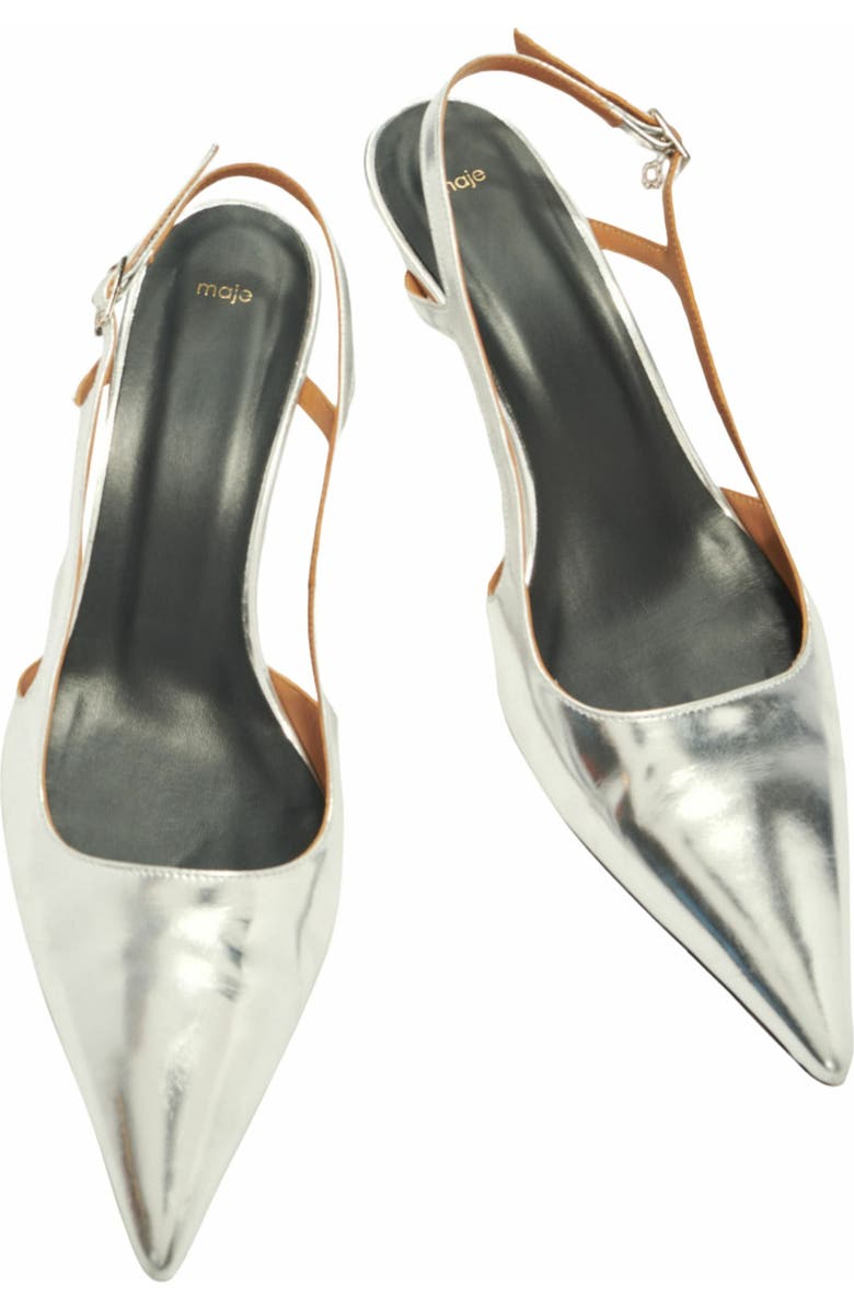 maje Silver leather strappy heels, Alternate, color, Silver
