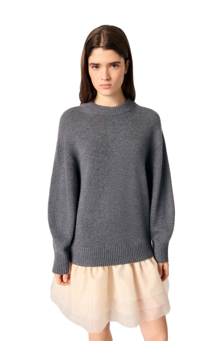 maje Wool and organza dual-fabric dress, Alternate, color, Gray / Ecru