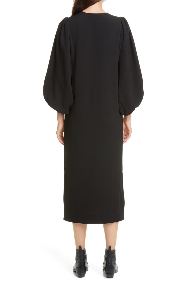 Balloon Sleeve Crêpe Dress, Alternate, color, BLACK