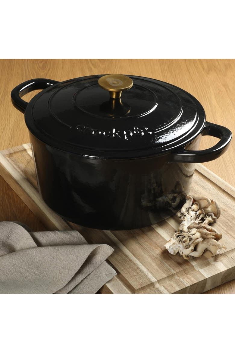 7 Quart Round Enameled Cast Iron Dutch Oven, Alternate, color, Black
