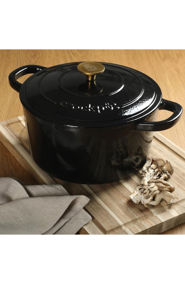 Crockpot 7 Quart Round Enameled Cast Iron Dutch Oven, Alternate, color, Black