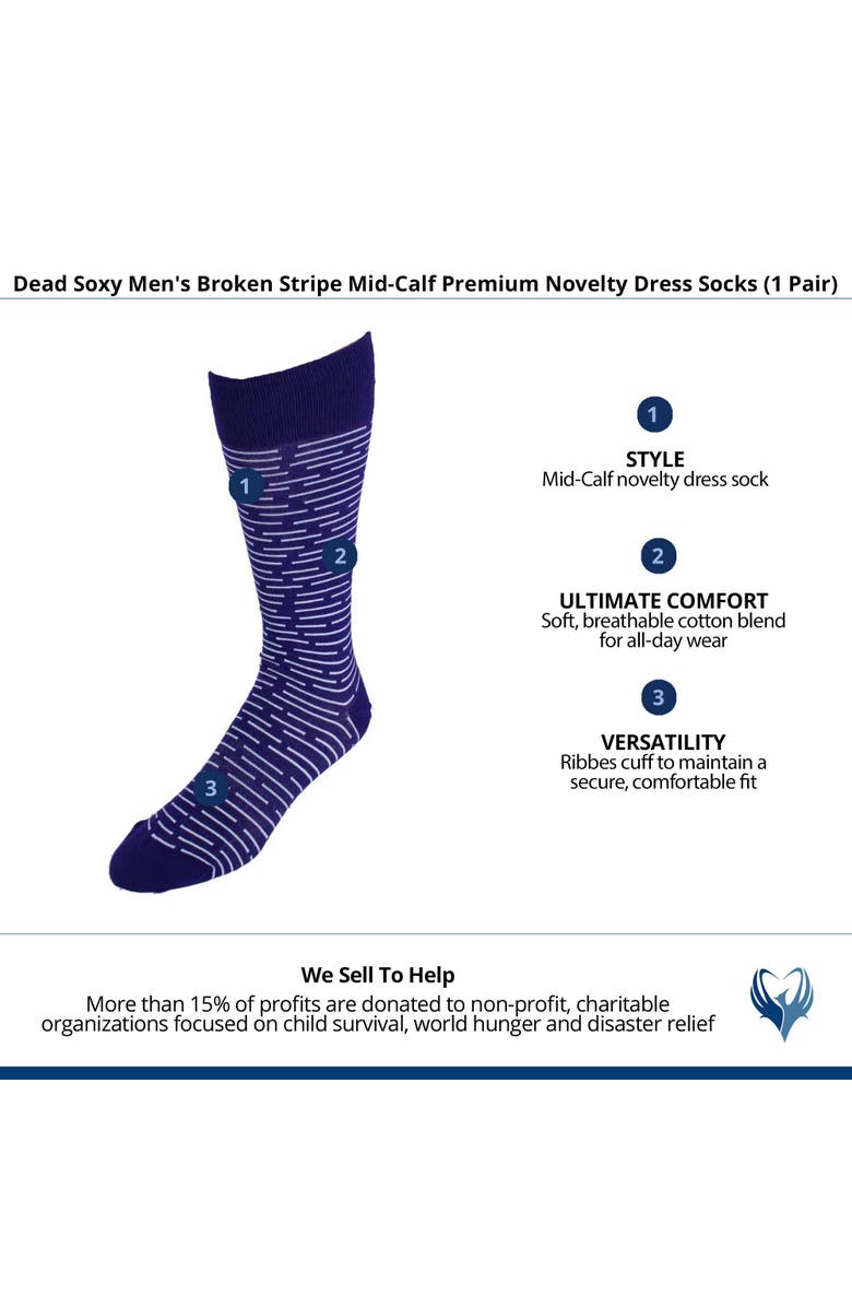 DeadSoxy Men's Broken Stripe Mid-Calf Premium Novelty Dress Socks, Alternate, color, Purple
