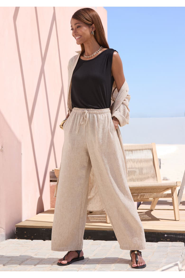 Textured Pull On Pants, Alternate, color, Beige Heather
