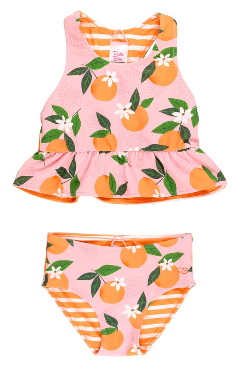RuffleButts Kids' Orange You the Sweetest Reversible Two-Piece Swimsuit, Main, color, Pink