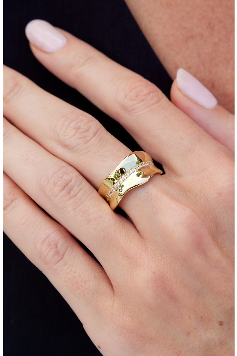 Cubic Zirconia Wavy Band Ring, Alternate, color, YELLOW