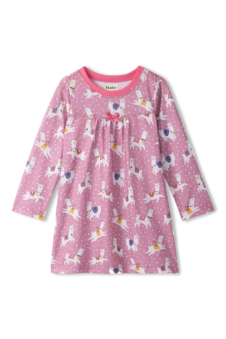 Kids' Dancing Alpacas Long Sleeve Nightgown, Main, color, MAUVE ORCHID