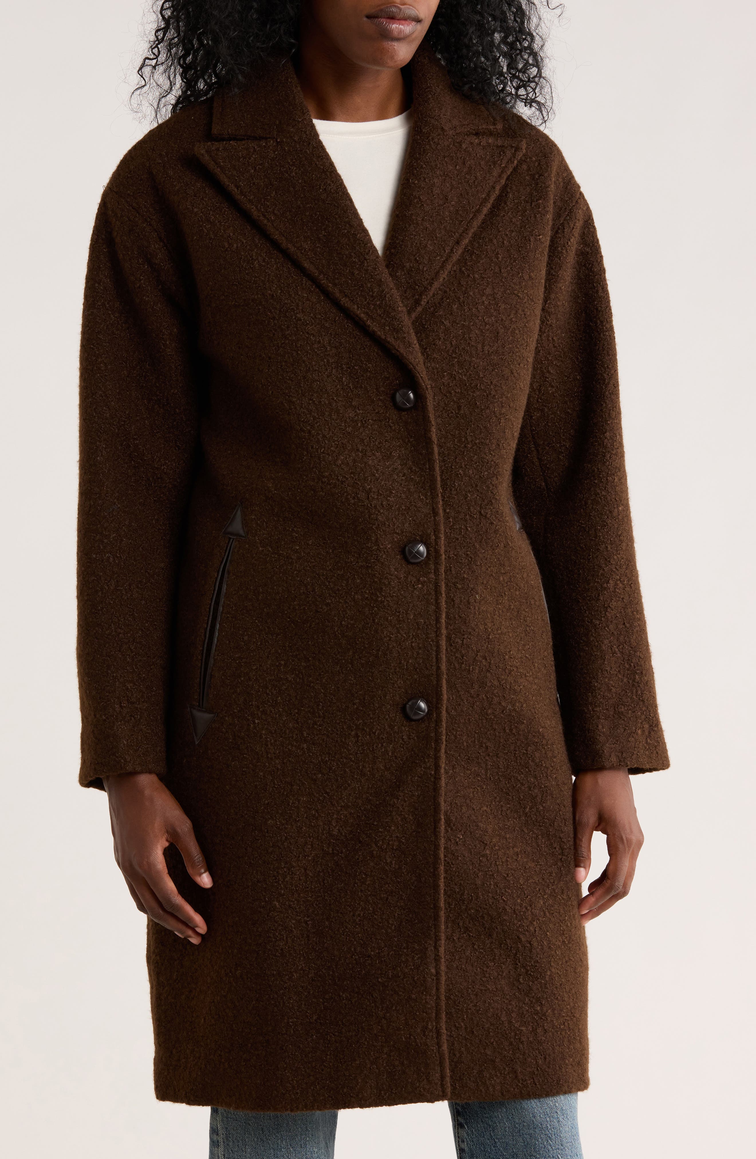 Lucky Brand Notch Lapel Faux Leather Trim Western Coat