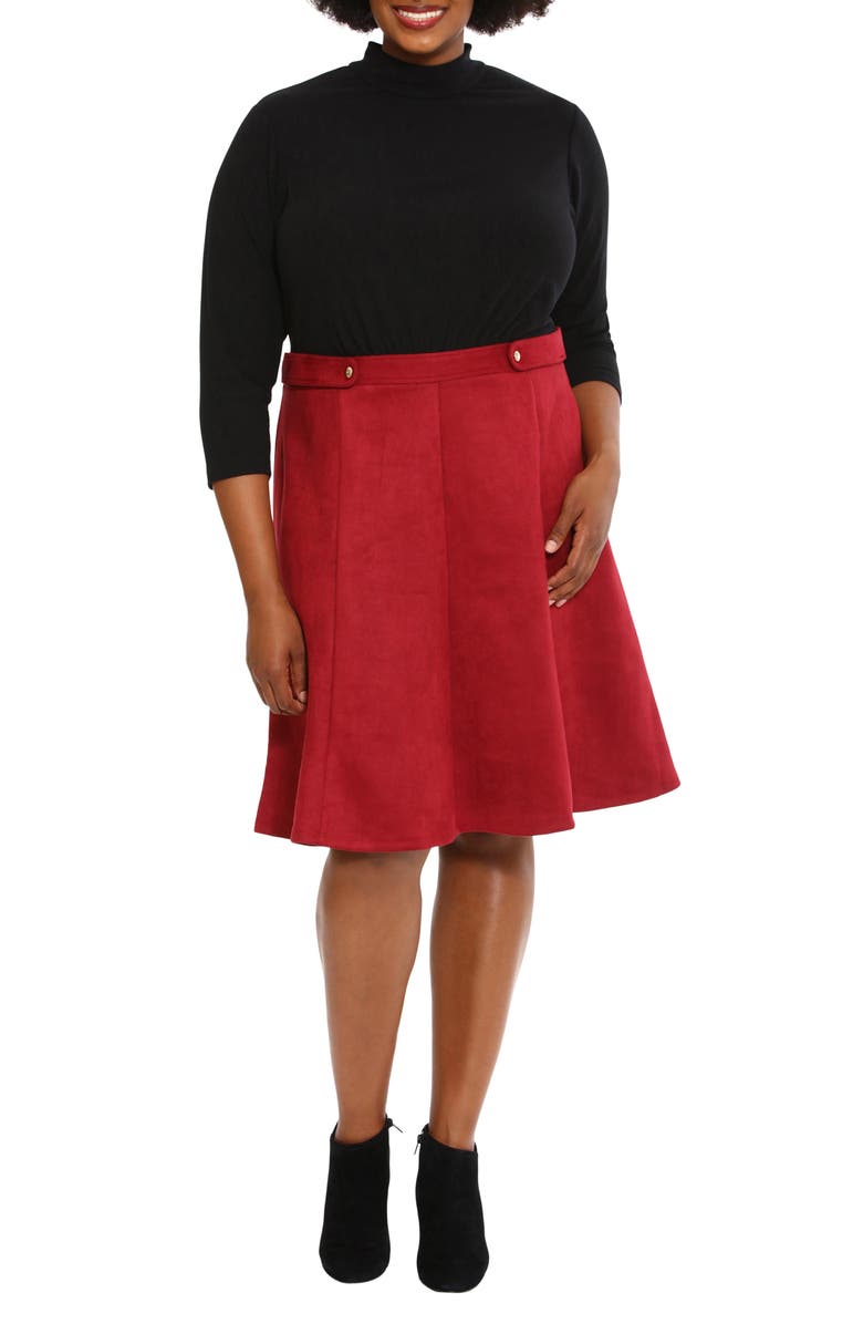 London Times Mixed Media Fit & Flare Dress, Main, color, Red