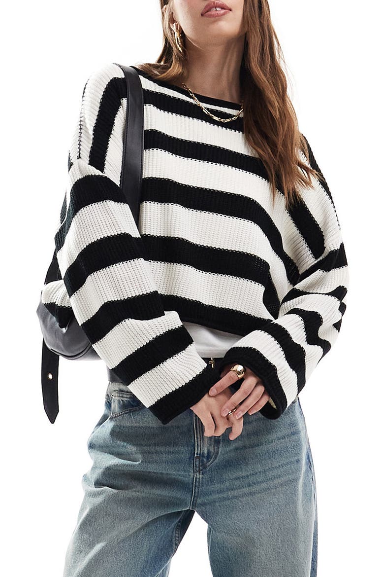 Stripe Oversize Sweater, Main, color, WHITE MULTI