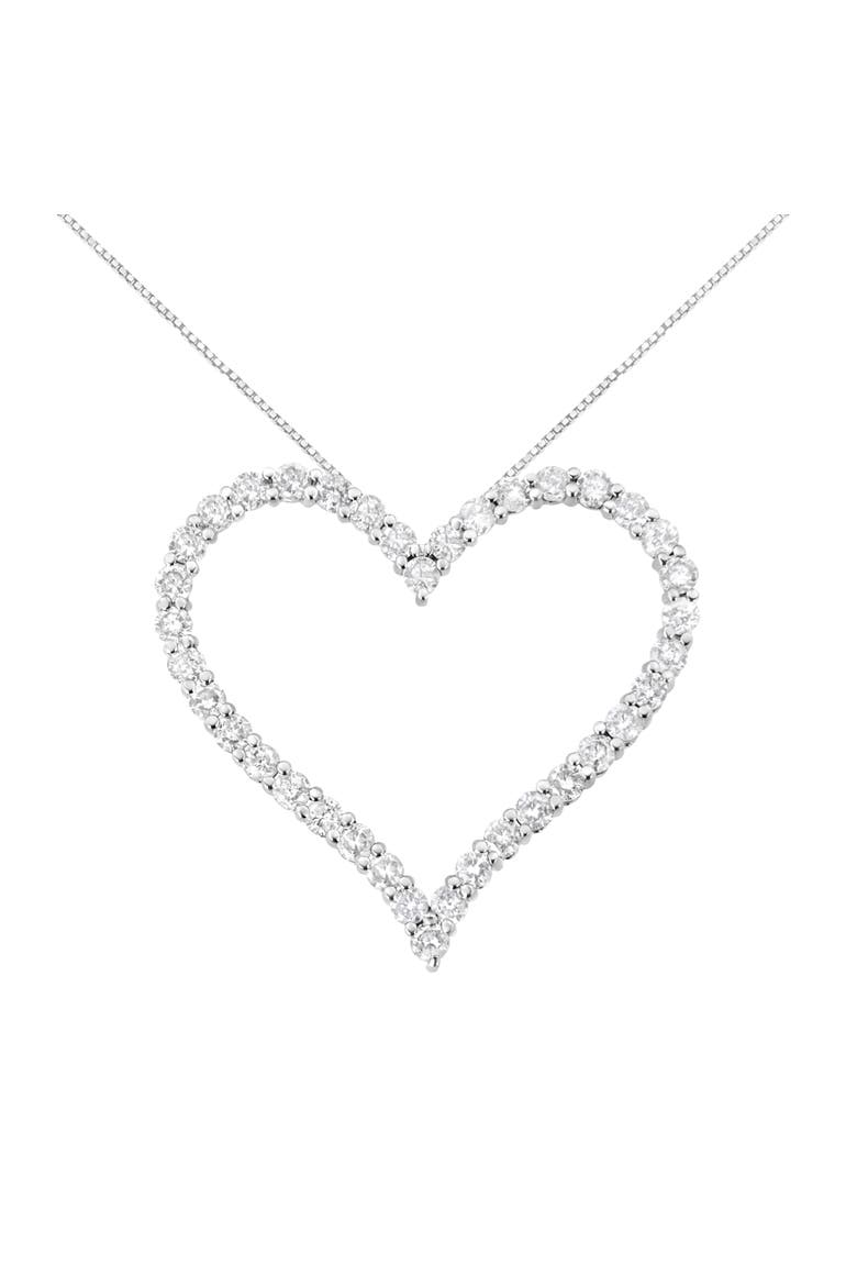 Silver 3.0 cttw Round-Cut Diamond Open Heart Pendant Necklace, Main, color, White