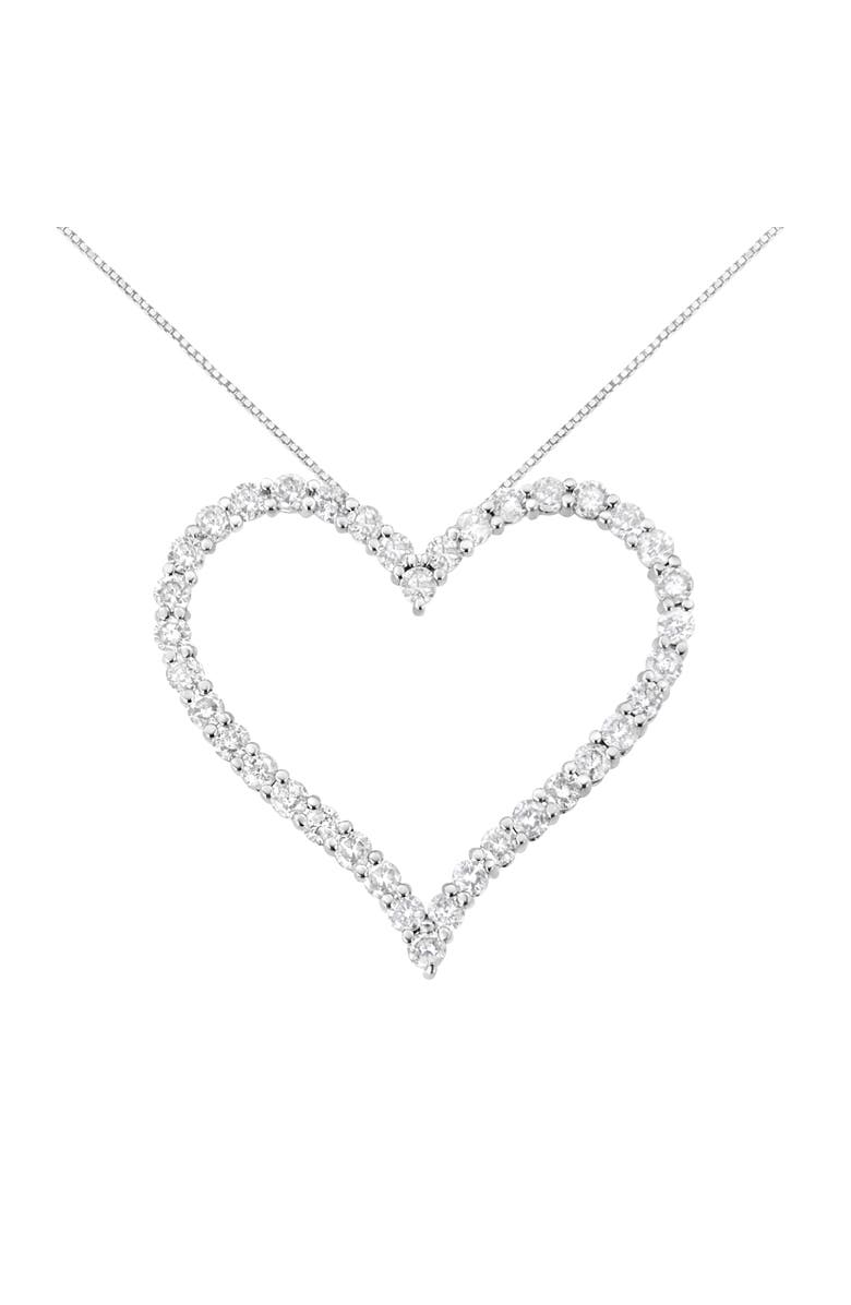 Haus of Brilliance Silver 3.0 cttw Round-Cut Diamond Open Heart Pendant Necklace, Main, color, White