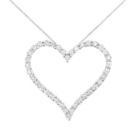 Silver 3.0 cttw Round-Cut Diamond Open Heart Pendant Necklace